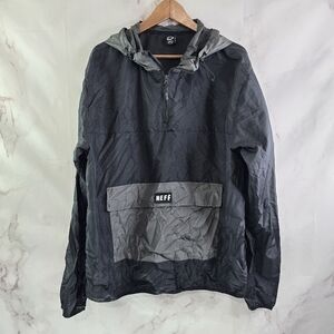 Neff Jacket Mens XL Gray Black Windbreaker Quarter Zip Anorak Hooded Dillan